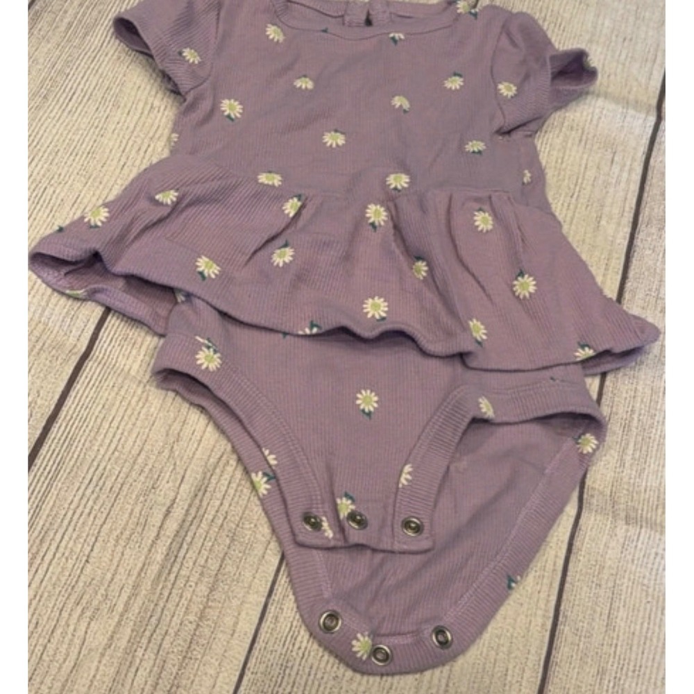 Girl Lavender Purple Daisy Floral Peplum Ruffle Ribbed Short Sleeve Bodysuit 6M